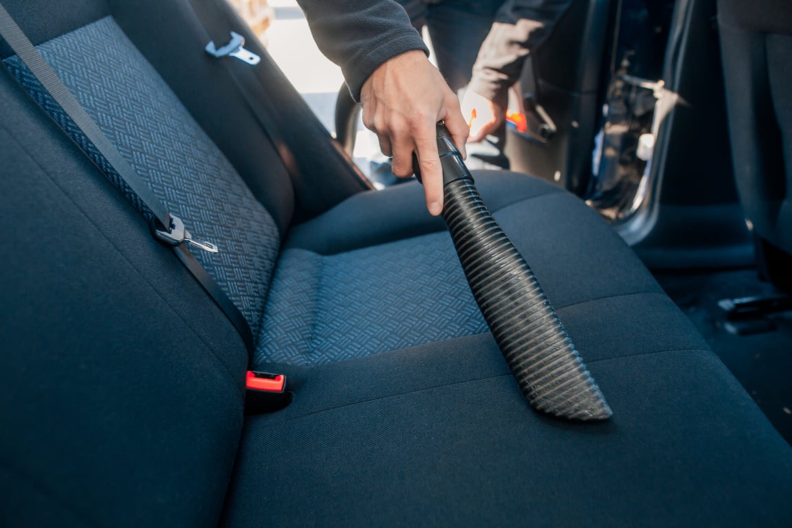 Man Cleaning, Vacuuming Interior of the Car by Vacuum Cleaner, T